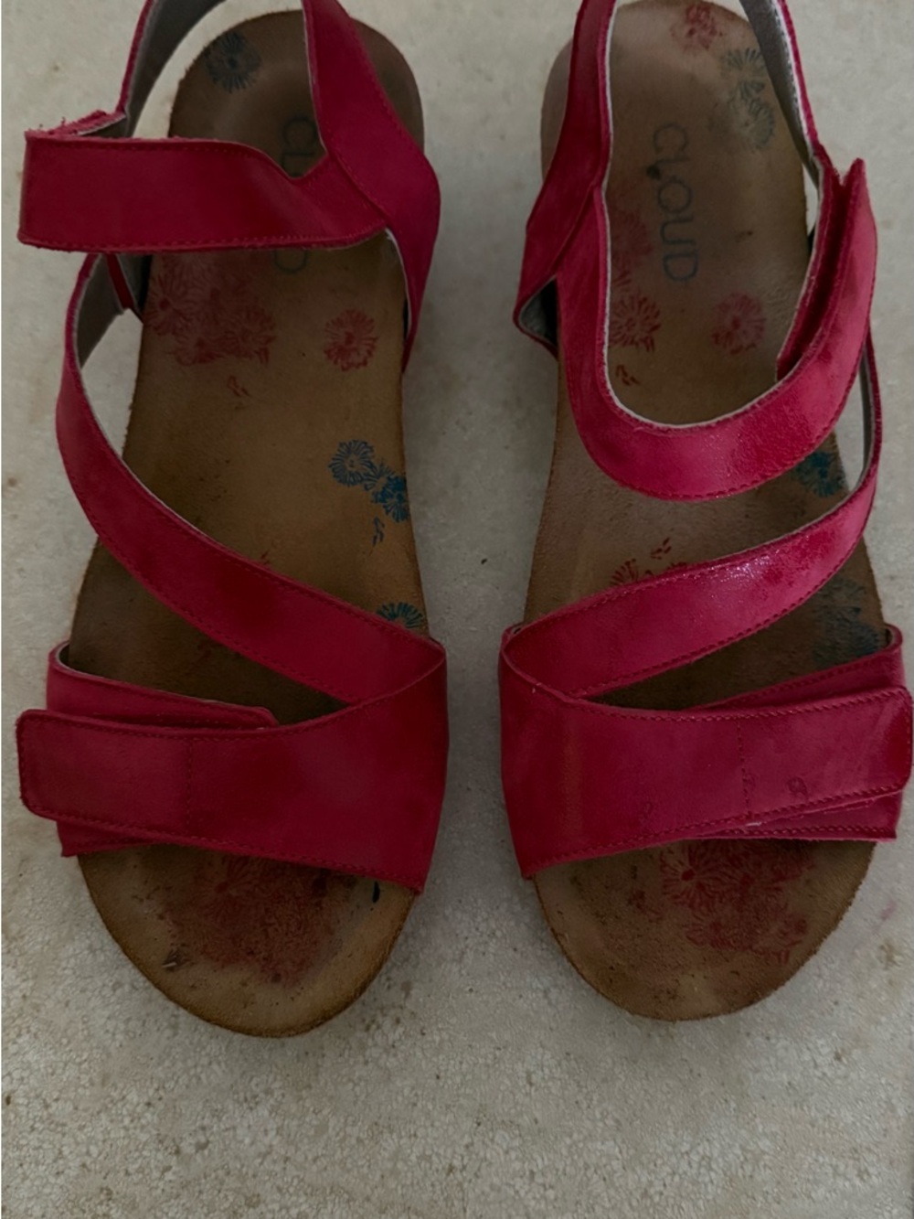 Cloud Red Strappy Women's Leather Sandals with Adjustable Velcro